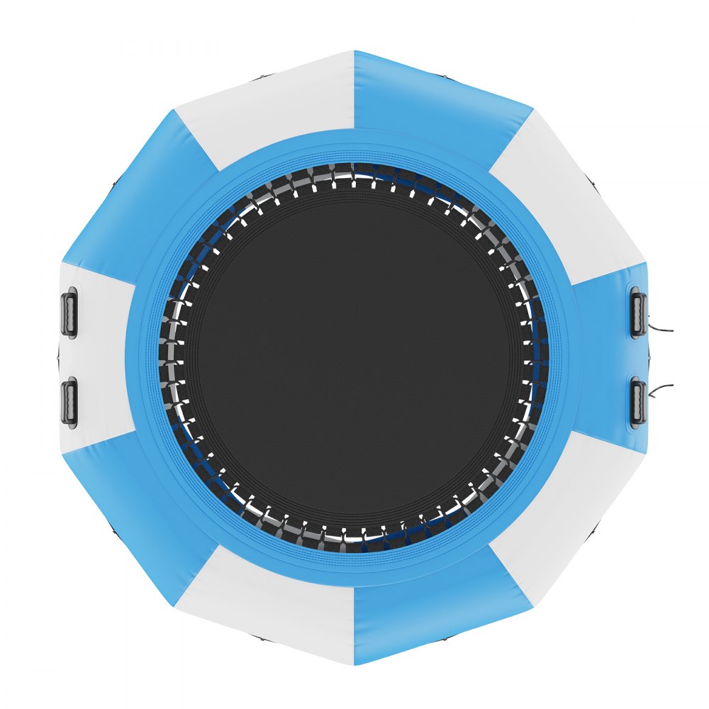 VEVOR Opblaasbare watertrampoline met ladder, waterdicht, slijtvast, watertrampoline 3,05 m groot springoppervlak, springplatform waterpark zwembadtrampoline, blauw + wit, draagvermogen 185 kg