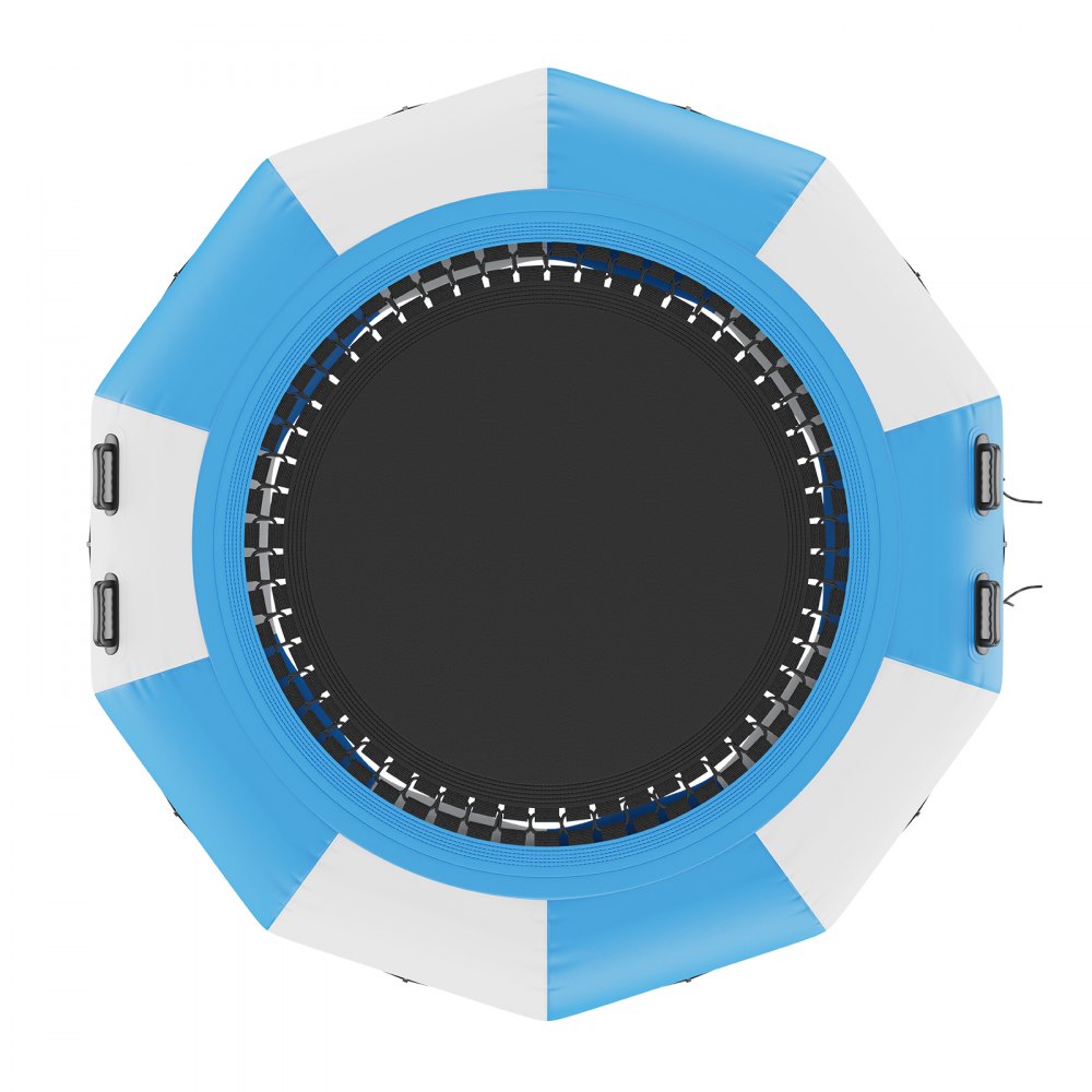 VEVOR Opblaasbare watertrampoline met ladder, waterdicht, slijtvast, watertrampoline 3,05 m groot springoppervlak, springplatform waterpark zwembadtrampoline, blauw + wit, draagvermogen 185 kg