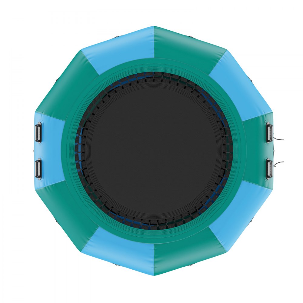 VEVOR Opblaasbare watertrampoline met ladder, waterdicht, slijtvast, watertrampoline 3,05 m groot springoppervlak, springplatform waterpark zwembadtrampoline, blauw + groen, draagvermogen 185 kg