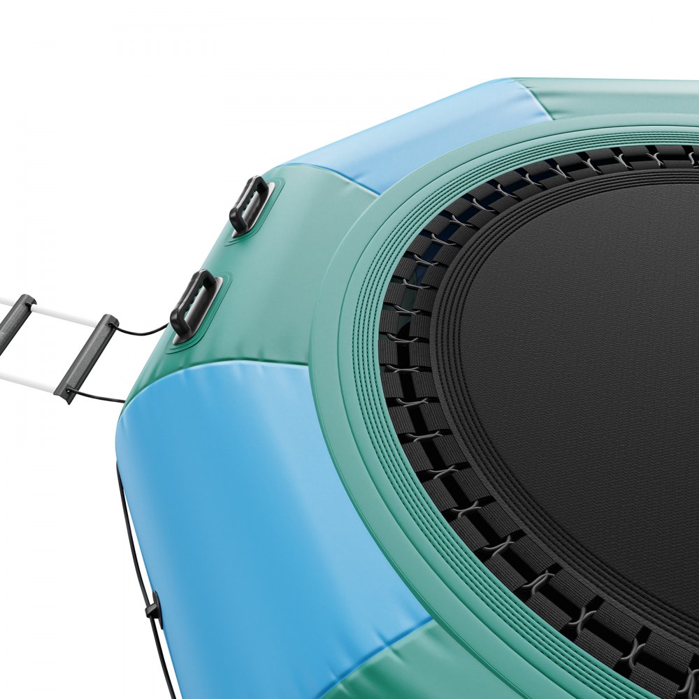 VEVOR Opblaasbare watertrampoline met ladder, waterdicht, slijtvast, watertrampoline 3,05 m groot springoppervlak, springplatform waterpark zwembadtrampoline, blauw + groen, draagvermogen 185 kg