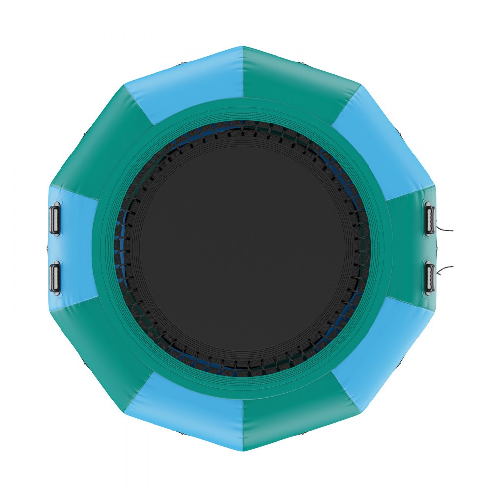 VEVOR Opblaasbare watertrampoline met ladder, waterdicht, slijtvast, watertrampoline 3,05 m groot springoppervlak, springplatform waterpark zwembadtrampoline, blauw + groen, draagvermogen 185 kg