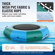 VEVOR Inflatable Water Trampoline with Ladder, Waterproof, Abrasion-Resistant, Water Trampoline 3.05 m Large Jumping Area, Jumping Platform Water Park Pool Trampoline, Blue + Green 185 kg Load Capacity
