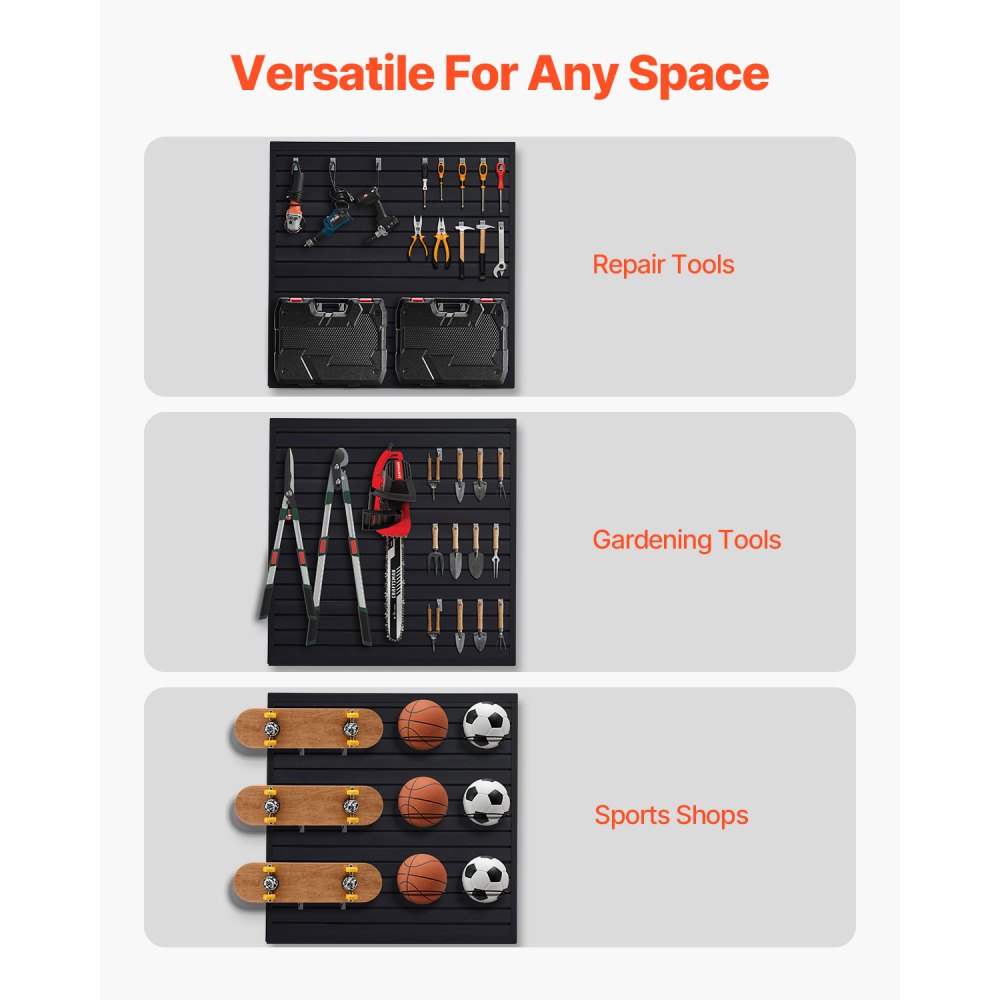 VEVOR Gereedschapswand 1230x1235x20 mm, PVC Garage Slatwall, 136 kg per paneel, Zwarte Wandorganizer, Slatwall Paneel met Koppelingsstructuur & DIY Zagen, Geschikt voor Opslag & Display