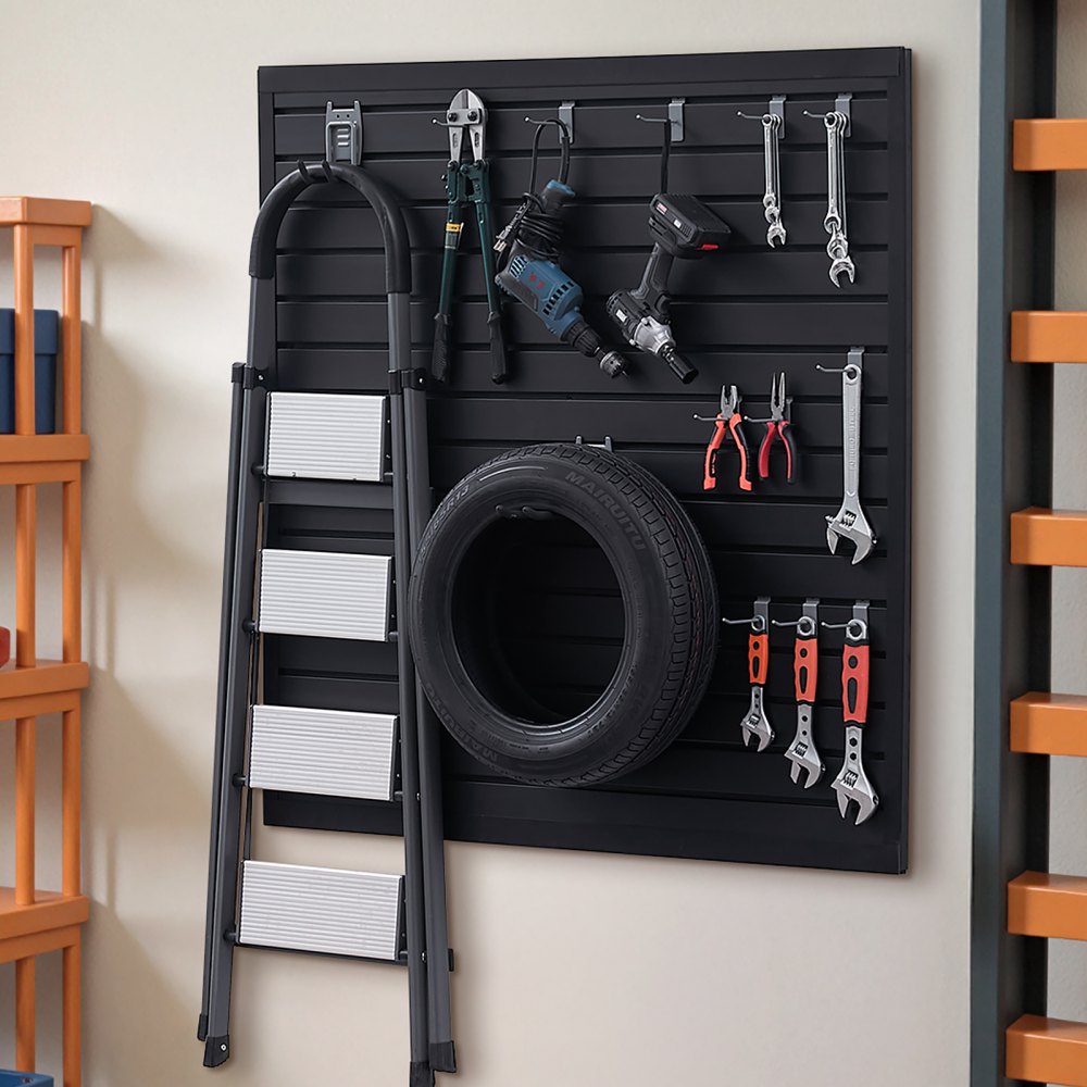 VEVOR Gereedschapswand 1230x1235x20 mm, PVC Garage Slatwall, 136 kg per paneel, Zwarte Wandorganizer, Slatwall Paneel met Koppelingsstructuur & DIY Zagen, Geschikt voor Opslag & Display
