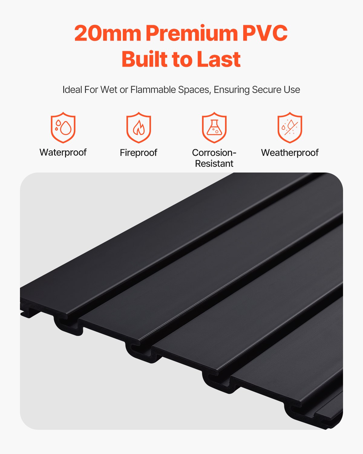 VEVOR Gereedschapswand 1230x1235x20 mm, PVC Garage Slatwall, 136 kg per paneel, Zwarte Wandorganizer, Slatwall Paneel met Koppelingsstructuur & DIY Zagen, Geschikt voor Opslag & Display