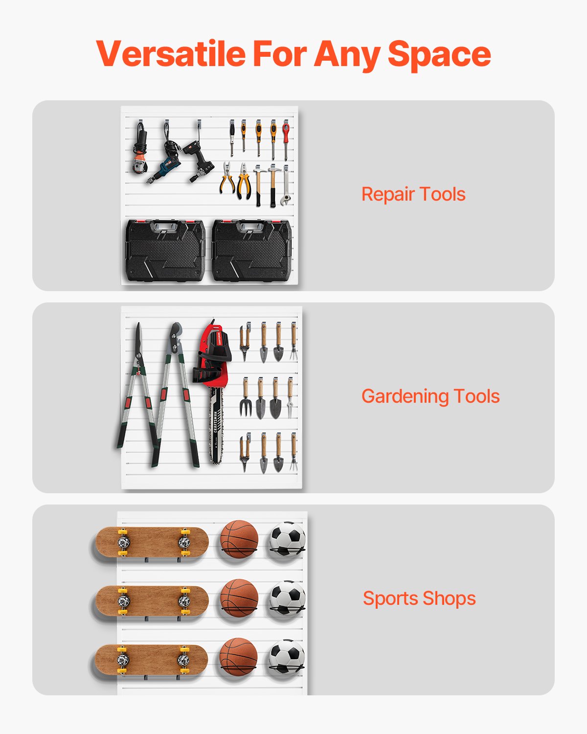 VEVOR Gereedschapswand 1230x1235x20mm, PVC Garage Slatwall, Witte Wandorganizer, 136kg per Paneel, Slatwall Paneel met Koppelingsstructuur & DIY Zagen, Geschikt voor Opslag & Display