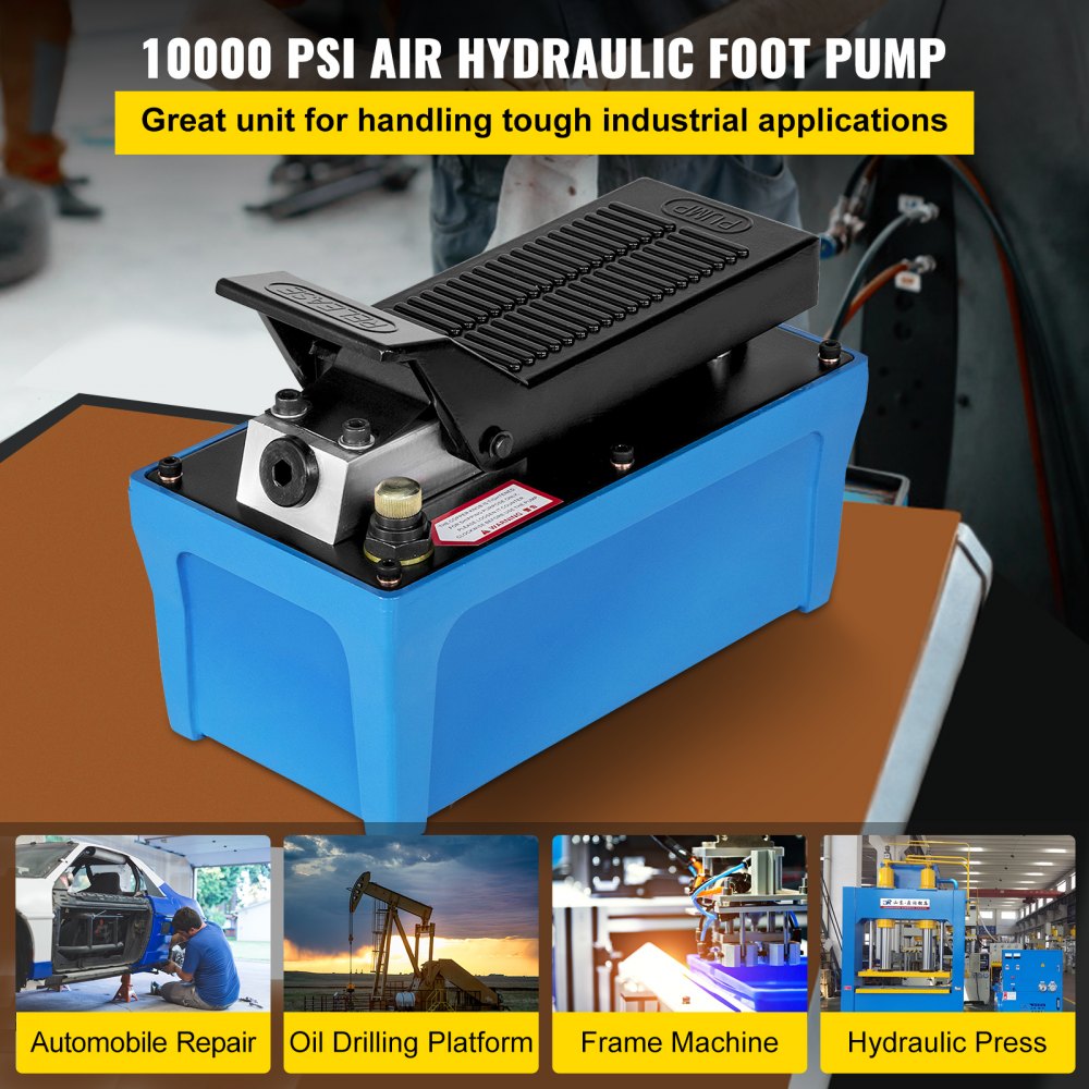 VEVOR Air Hydraulic Pump Power Pack Unit 10,000 PSI 103 In 3Cap Heavy-duty All Metal Construction Air Hydraulic Foot Pump