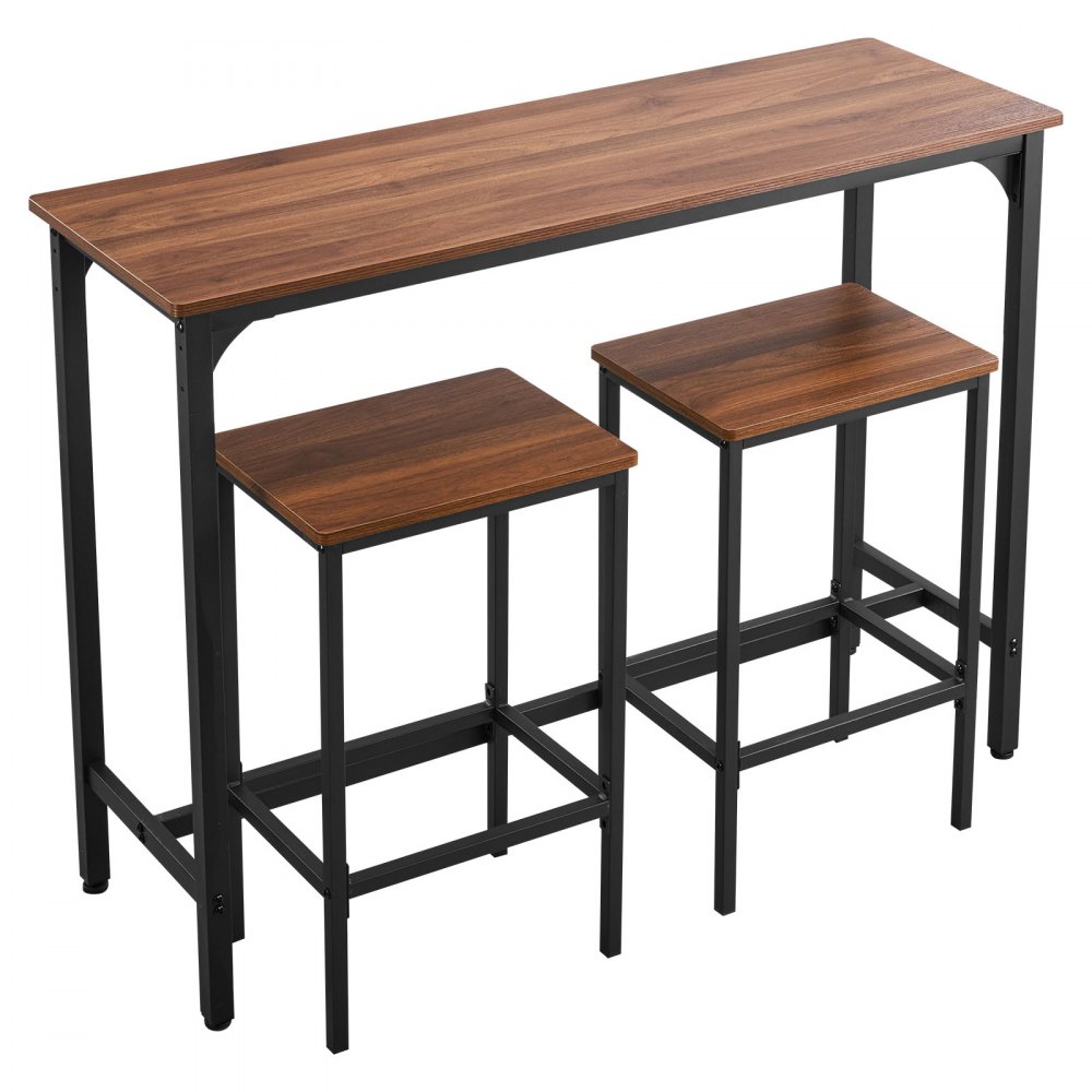 VEVOR Bartafelset (3-delig) met 2 barkrukken en afgeronde randen, rechthoekige bistrotafel/staande tafel (120 x 40 x 90 cm), bistrotafel/eettafel, rustiek bruin/zwart, geschikt voor kantoor/minibar