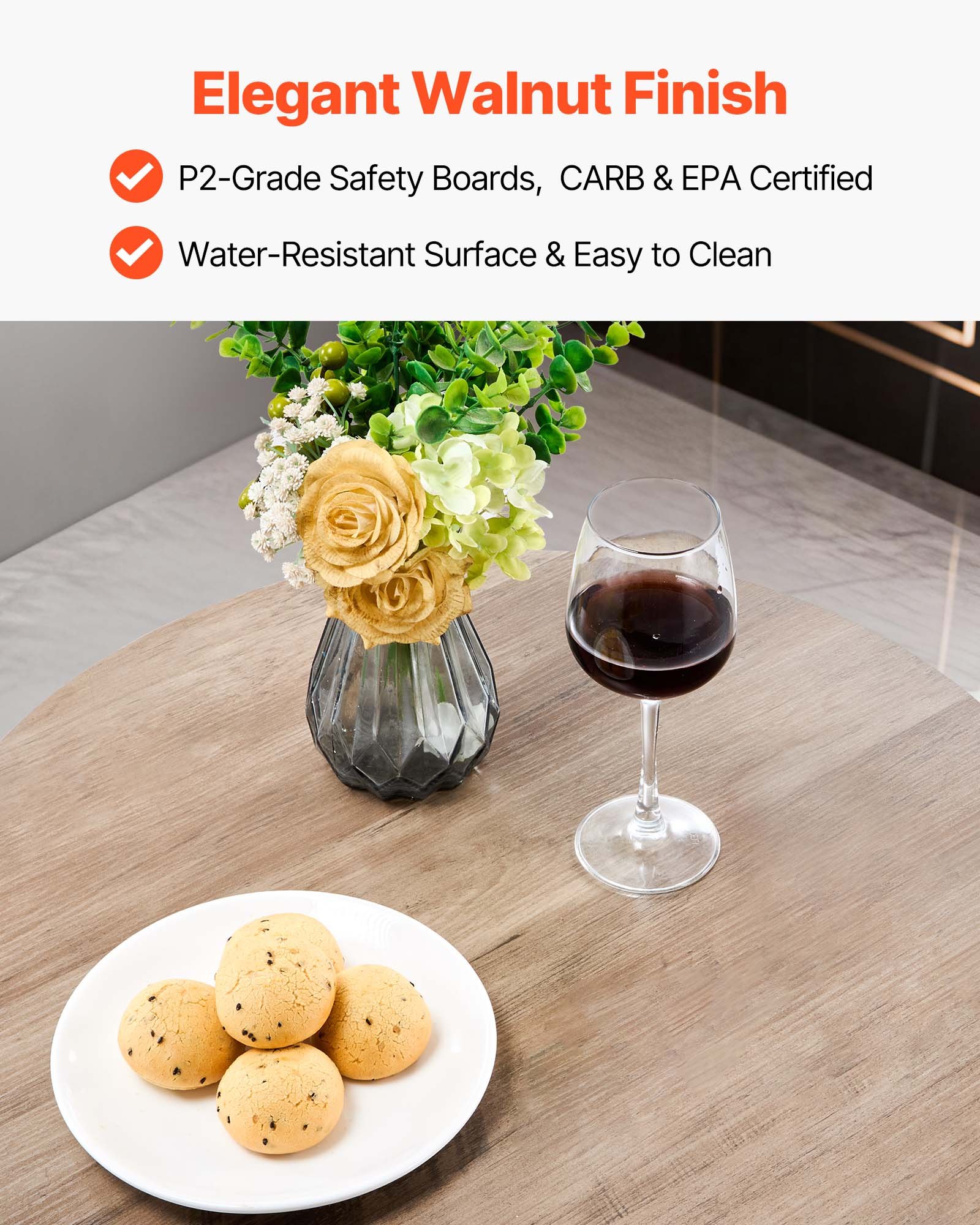 VEVOR Bartafelset (3-delig) met 2 barkrukken en afgeronde randen, ronde cafétafel, staande tafel (600 x 915 mm), bistrotafel, eettafel, lichtgrijs, zwart, geschikt voor kantoor, minibar, ontbijthoek