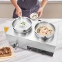 VEVOR Buffetwarmer van roestvrij staal, 1200 W, 2 x 8,1 L buffetbakken, φ180 x φ240 x 220 mm per stuk, soepketel, inclusief deksel, aftapkraan en droogbrandindicator, voor kantine, café, restaurant, enz.