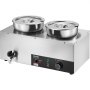 VEVOR Buffetwarmer van roestvrij staal, 1200 W, 2 x 8,1 L buffetbakken, φ180 x φ240 x 220 mm per stuk, soepketel, inclusief deksel, aftapkraan en droogbrandindicator, voor kantine, café, restaurant, enz.