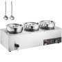 VEVOR Elektrische soepverwarmer 3 x 7,4 Qt Commerciële voedselverwarmer 1200W Verstelbare temperatuur 30-85°C met droogbrandbeveiliging en resetknop voor restaurantbuffet