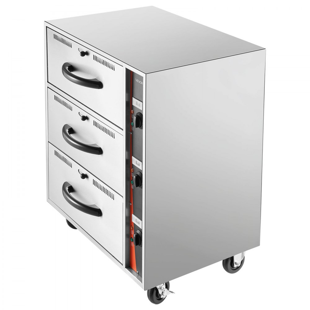 VEVOR commerciële elektrische ladewarmer, roestvrijstalen voedselwarmer met 3 lades, breed temperatuurbereik van 30–85 °C, voor restaurants, hotelbuffetten en bakkerijen