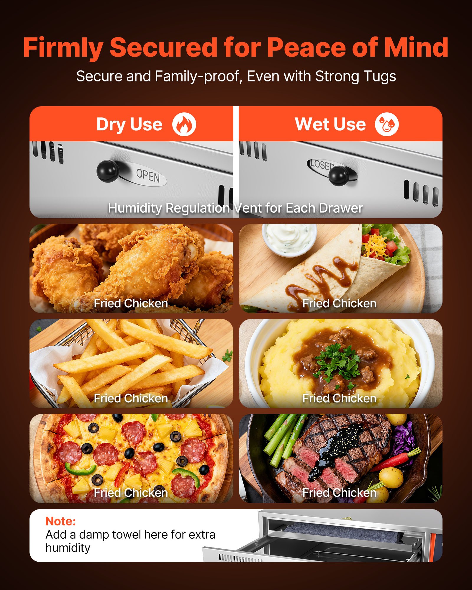 VEVOR Commercial Electric Drawer Warmer, Three-Drawer Stainless Steel Food Warmer, Freestanding Standard Warming Drawer Cabinet, 30-85℃ Wide Temperature Range, for Restaurant, Hotel Buffet & Bakery