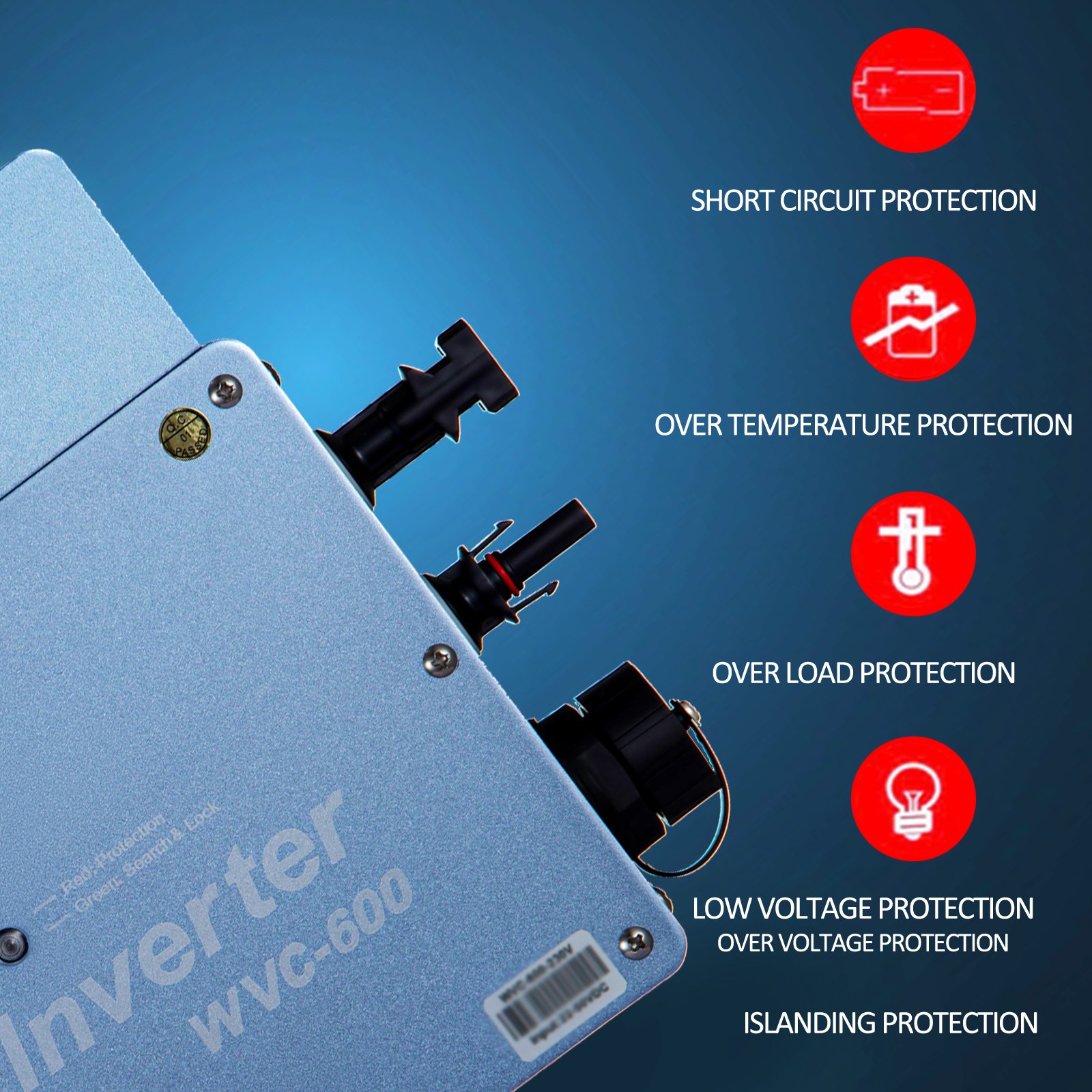 Vevor Omvormer Zuivere Sinus Zonnepaneel Omvormer Mppt Omvormer Waterdicht Blauw