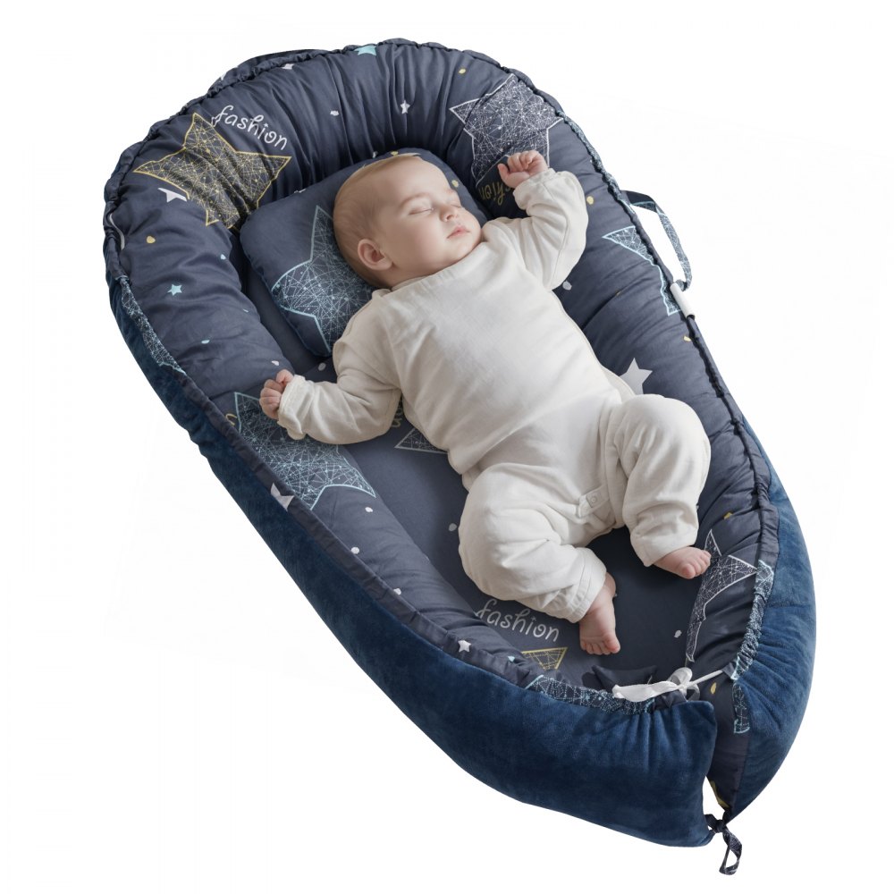 VEVOR Baby Lounger, Baby Nest Sleeper for Newborn, 100% Cotton Soft Infant Lounger Pillow with Headrest & Double-Sided Cover, Portable Baby Floor Seat Co Sleeper with Carrying Bag for Home and Travel