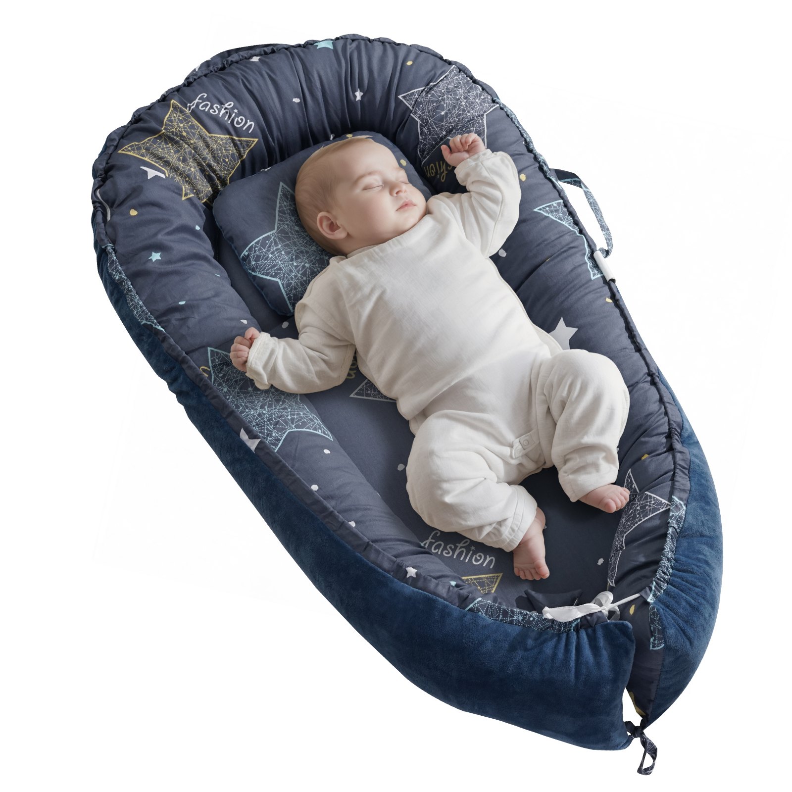 VEVOR Baby Lounger, Baby Nest Sleeper for Newborn, 100% Cotton Soft Infant Lounger Pillow with Headrest & Double-Sided Cover, Portable Baby Floor Seat Co Sleeper with Carrying Bag for Home and Travel