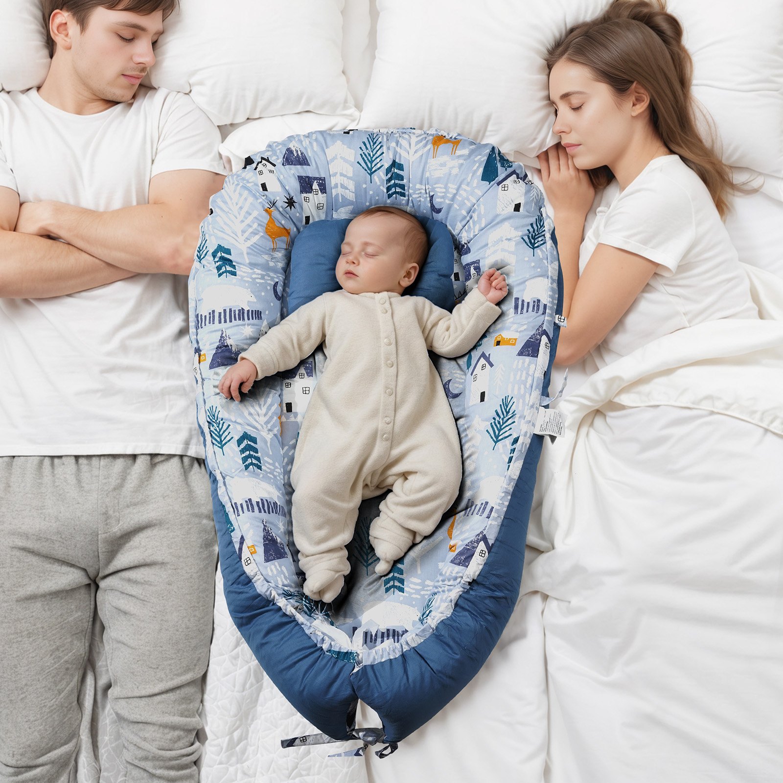 VEVOR Baby Lounger, Infant Lounger Pillow, 100% Cotton Soft Newborn Baby Nest Sleeper with Headrest & 2 Double-Sided Covers, Portable Baby Floor Seat Co Sleeper with Carrying Bag for Home and Travel