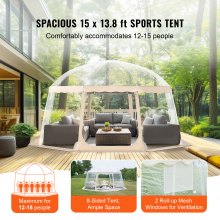 VEVOR pop-up paviljoen camping koepel bubble tent 12-15 personen 4,5x4,5x2,4m