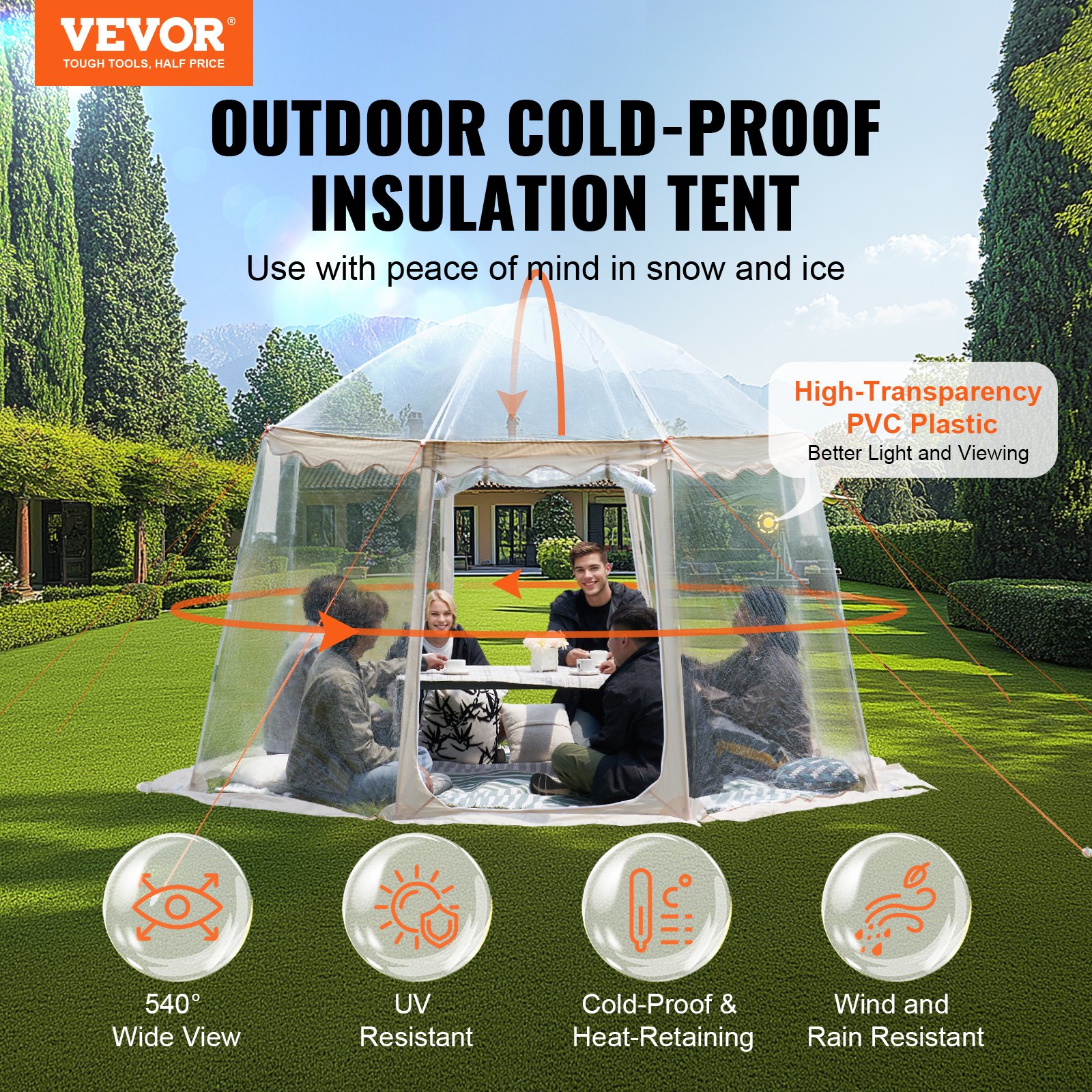 VEVOR Sporttent, 4-8 persoons kant-en-klare pop-up tent, weerbestendige pod, buitenbubbeltent met helder zicht, luifel met airconditioning voor voetbal, American football, softbal en andere sportevenementen en parades