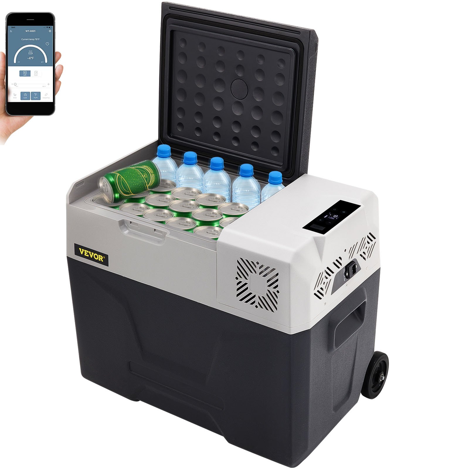 VEVOR Compressor Koelbox 40L met app-bediening en wielen voor gebruik onderweg, -20 tot 20°C, 12/24V DC en 120/240V AC, draagbare auto-koelkast met USB-poort voor kamperen, camper, boot en vrachtwagen