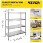 VEVOR roestvrijstalen plank, voor keuken, garage, berging, balkon, 48 x 18,9 x 59 inch / 122 x 48 x 150 cm