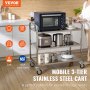 VEVOR Kitchen Trolley, 3 Tier, Laboratory Trolley with 450 lb Capacity, Stainless Steel Serving Trolley, Clearance Trolley, Transport Trolley, Rolling Storage Trolley with 6 Hooks, Indoor and Outdoor Use Silver