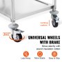 VEVOR Kitchen Trolley, 3 Tier, Laboratory Trolley with 450 lb Capacity, Stainless Steel Serving Trolley, Clearance Trolley, Transport Trolley, Rolling Storage Trolley with 6 Hooks, Indoor and Outdoor Use Silver
