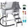 VEVOR 86.4 cm Stainless Steel Dog Washing Station, Pet Grooming Tub with Hot & Cold Faucet, Showerhead, Home Wash Sink, Fits Small Cats and Dogs, Non-Slip Stairs (Right Door)