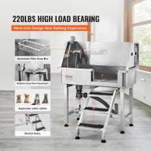 VEVOR Professionele hondenverzorgingskuip 86cm roestvrijstalen huisdierbad hondenwasstation max. 100kg hondenverzorgingsdouche hondenwassysteem huisdierverzorgingskuip met linkerdeur hondendouche waskuip