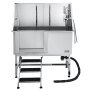 VEVOR Stainless Steel Dog Washing Station, 127 cm Pet Grooming Tub w/ Stairs, PE Water Filter Board, Faucet & Showerhead & Soap Holder Dog Bathtub for Large & Medium & Small Pets (Left Door)