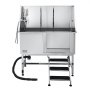 VEVOR Stainless Steel Dog Washing Station, 127 cm Pet Grooming Tub w/ Stairs, PE Water Filter Board, Faucet & Showerhead & Soap Holder Dog Bathtub for Large & Medium & Small Pets (Left Door)