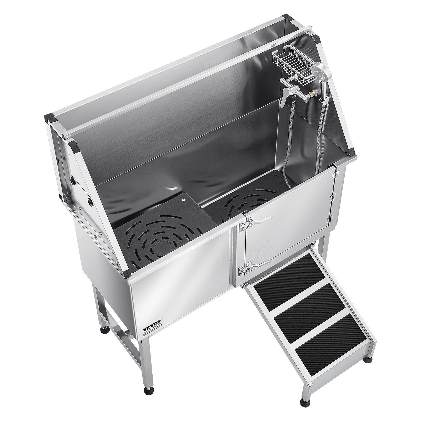 VEVOR Hondenwasstation van roestvrij staal, 1270 x 580 x 1495 mm, trimbad voor huisdieren met oprit, PE-waterfilterplaat, kraan, douchekop en zeephouder, voor grote, middelgrote en kleine huisdieren (rechterdeur)