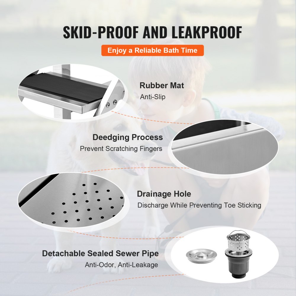 VEVOR Professionele Hondenverzorgingsbak 127cm Roestvrijstalen Huisdierbad Hondenwasstation max. 150kg Hondenverzorgingsdouche Hondenwassysteem Hondenverzorgingsbak met linkerdeur Hondendouche Wasbak