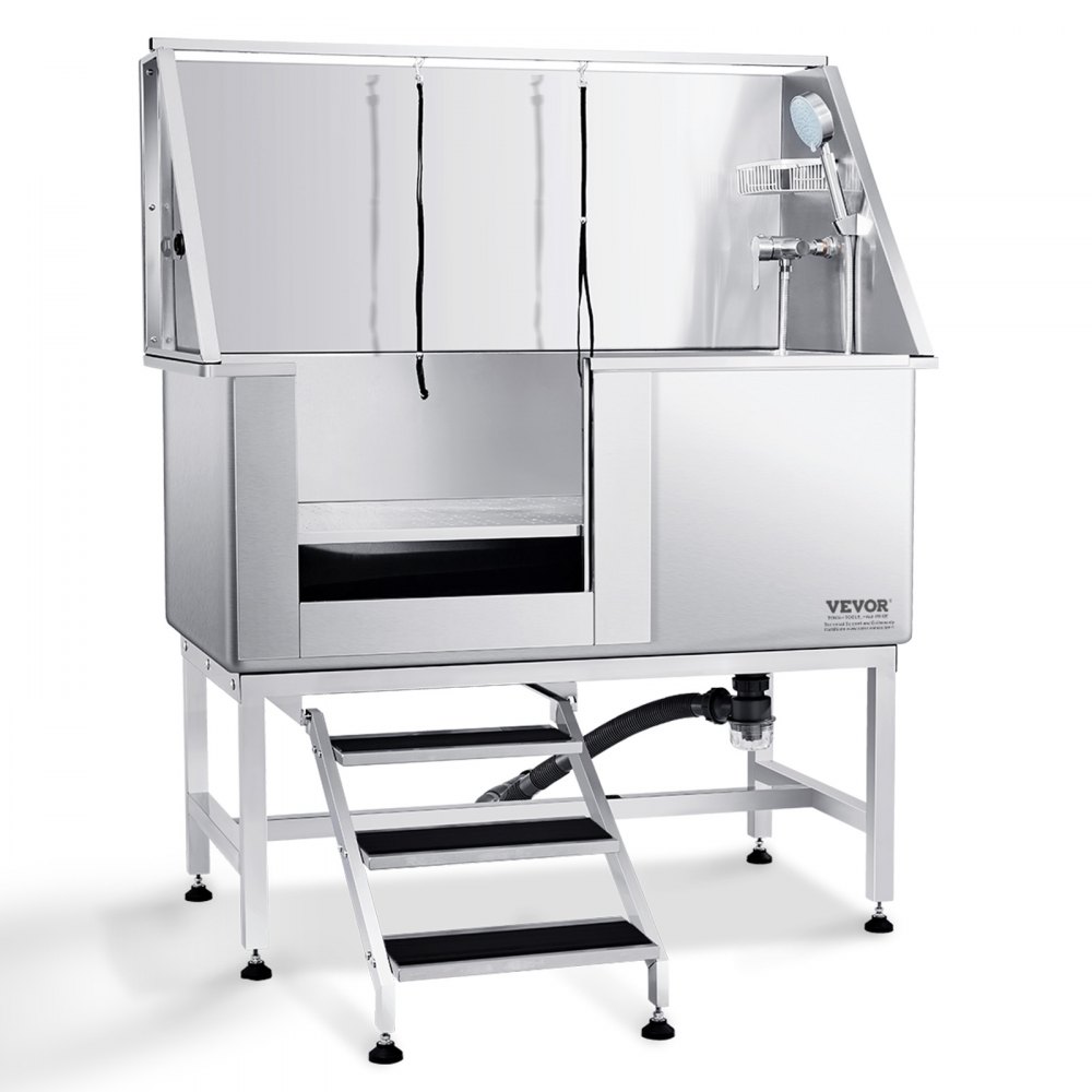 VEVOR Professionele Hondenverzorgingsbak 127cm Roestvrijstalen Huisdierbad Hondenwasstation max. 150kg Hondenverzorgingsdouche Hondenwassysteem Hondenverzorgingsbak met linkerdeur Hondendouche Wasbak