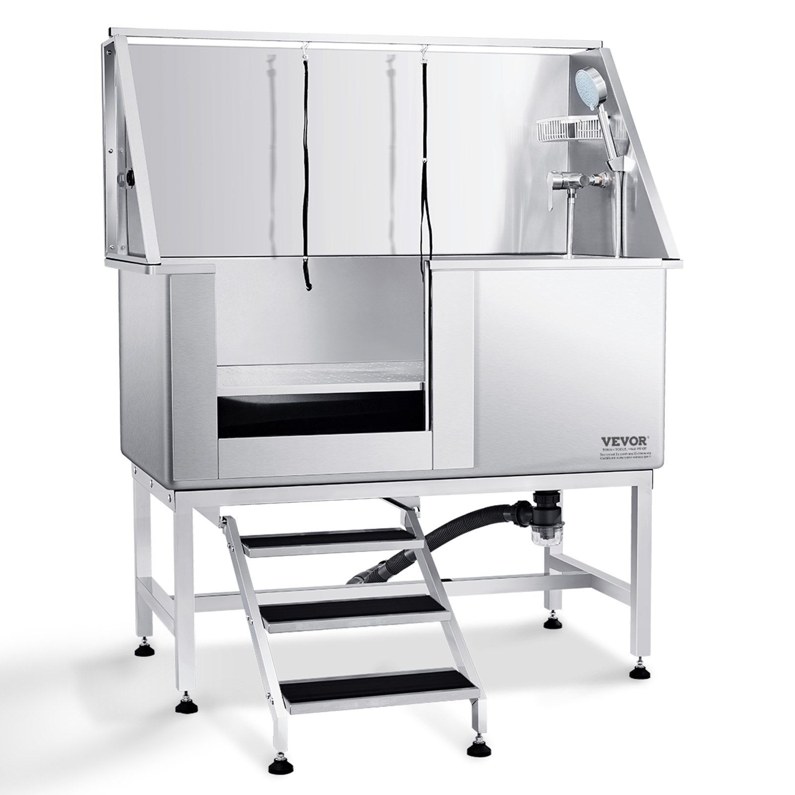 VEVOR Professionele Hondenverzorgingsbak 127cm Roestvrijstalen Huisdierbad Hondenwasstation max. 150kg Hondenverzorgingsdouche Hondenwassysteem Hondenverzorgingsbak met linkerdeur Hondendouche Wasbak