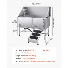 VEVOR Pet Grooming Tub RVS met oprit Waterfilterplaat 1500x700x1495mm