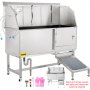 VEVOR Hond Grooming Bad, 62 inch R-Hondenwasstation, Badkuip van RVS Nominaal 661 LBS Laadvermogen, Antislip Professionele Hondenverzorging, Hondentondeuse Bad met Oprit Kraan Sproeier en Afvoer Set