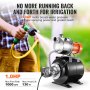 VEVOR 1 HP Shallow Well Pump with Pressure Tank, 1000 GPH, Automatic Irrigation Water Booster Pump with 130 ft Head Lift 20/40 PSI Pressure Switch, 304 Stainless Steel Pump Head for Home Garden Lawn