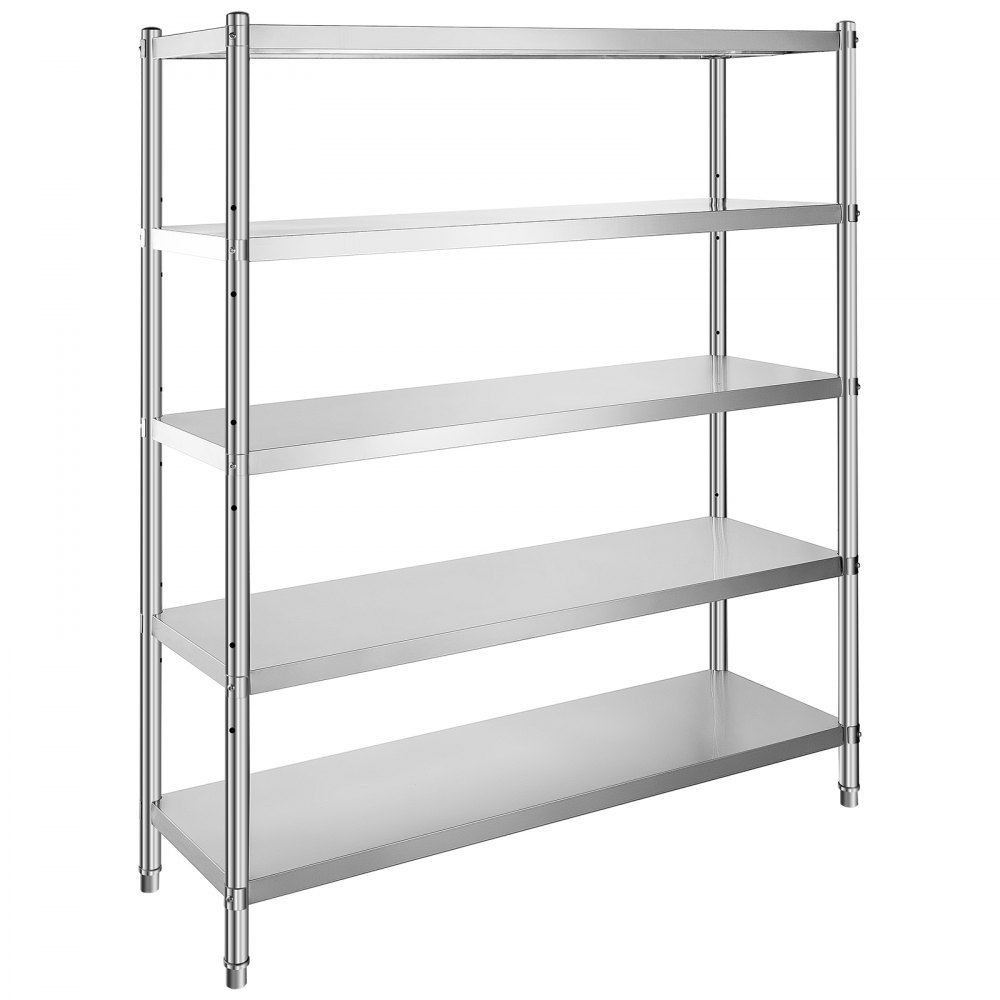 VEVOR Opbergrek, 5-laags opbergrek, roestvrijstalen garagerek, 180 x 45 x 180 cm, robuust opbergrek, totale draagcapaciteit van 748 kg met verstelbare hoogte, opbergrekken, keukenrekken, laadplanken