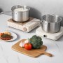 VEVOR Steelpan 3,79 L met glazen deksel, Soeppan Groentepan met ergonomische handgreep, Melkkan van roestvrij staal Groentepan, Zilveren pan met grote inhoud Multifunctionele pan Vaatwasserbestendig
