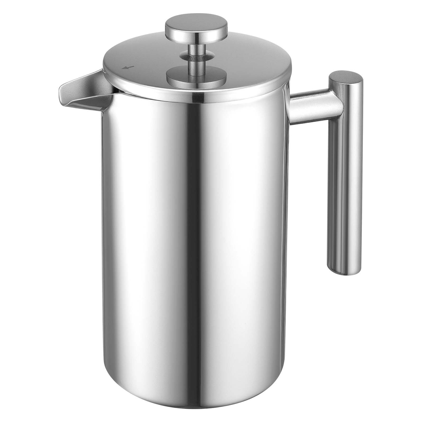 VEVOR French Press koffiezetapparaat, 1 liter roestvrijstalen koffiepers, theezetter met filter, groot dubbelwandig geïsoleerd Frans koffiezetapparaat voor kamperen, reizen, keuken, koffiezetapparaat zilver