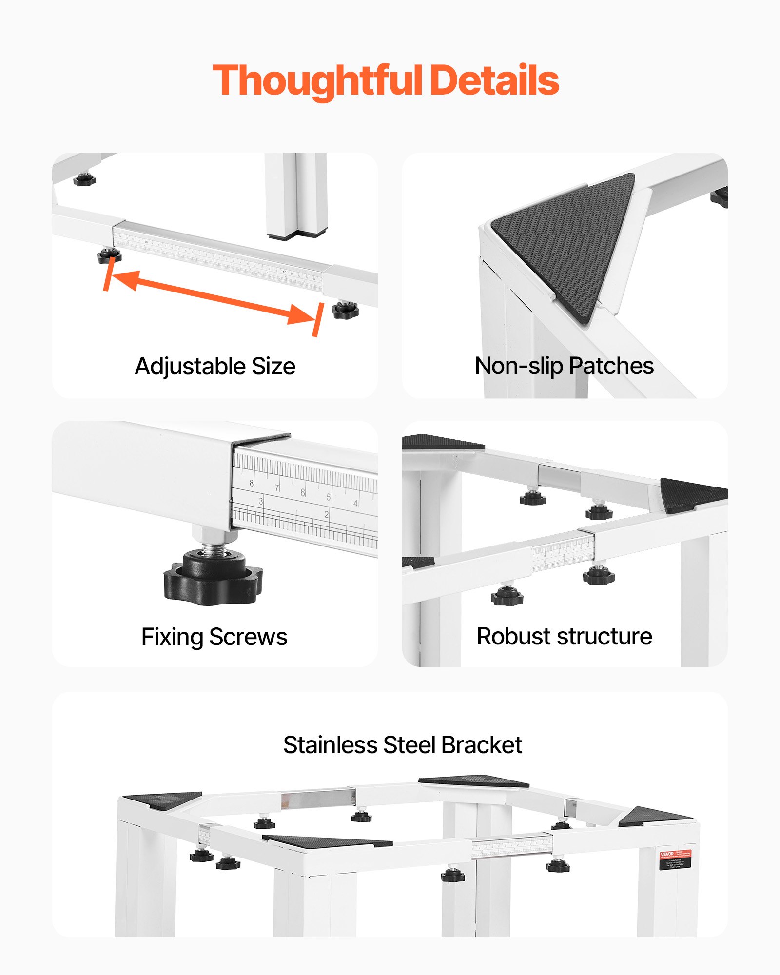 VEVOR wasmachinevoetstuk 305 mm, wasmachinevoetstuk 544 kg, verstelbaar platform van 475 tot 785 mm, antislipvoetjes, robuuste stalen wasmachinestandaard, universeel compatibel, wit