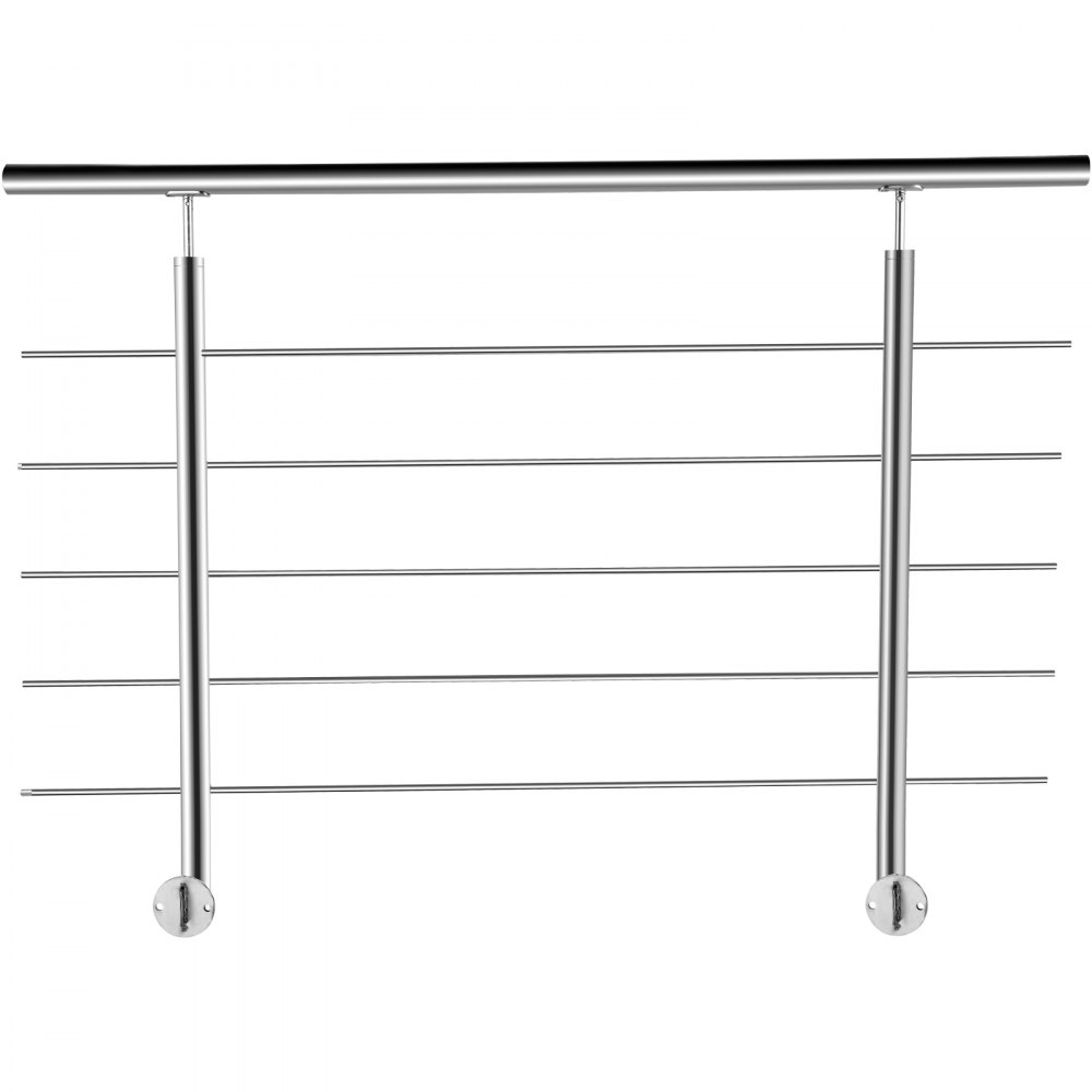 VEVOR Trapleuning Rvs, Leuning Trapleuning Houder Voor Trappen 5 Dwarsbalken Buislengte 1.5m / Hoogte 100-104cm, Traprail Roestvrij Staal Voor Buitentrappen Op Trappen, Leuningen, Terrassen Of Balkons