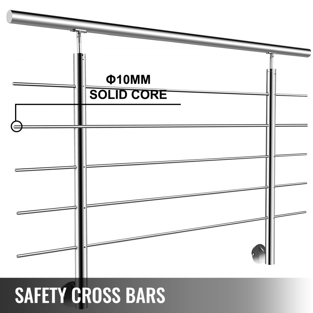 VEVOR Trapleuning Rvs, Leuning Trapleuning Houder Voor Trappen 5 Dwarsbalken Buislengte 1.5m / Hoogte 100-104cm, Traprail Roestvrij Staal Voor Buitentrappen Op Trappen, Leuningen, Terrassen Of Balkons