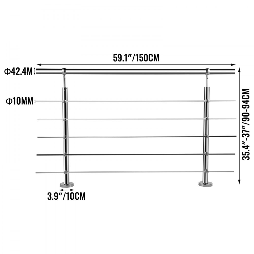Vevor Rvs Trapleuning Leuningen Voor Trappen Rvs Hekwerk 150 Cm Outdoor Indoor
