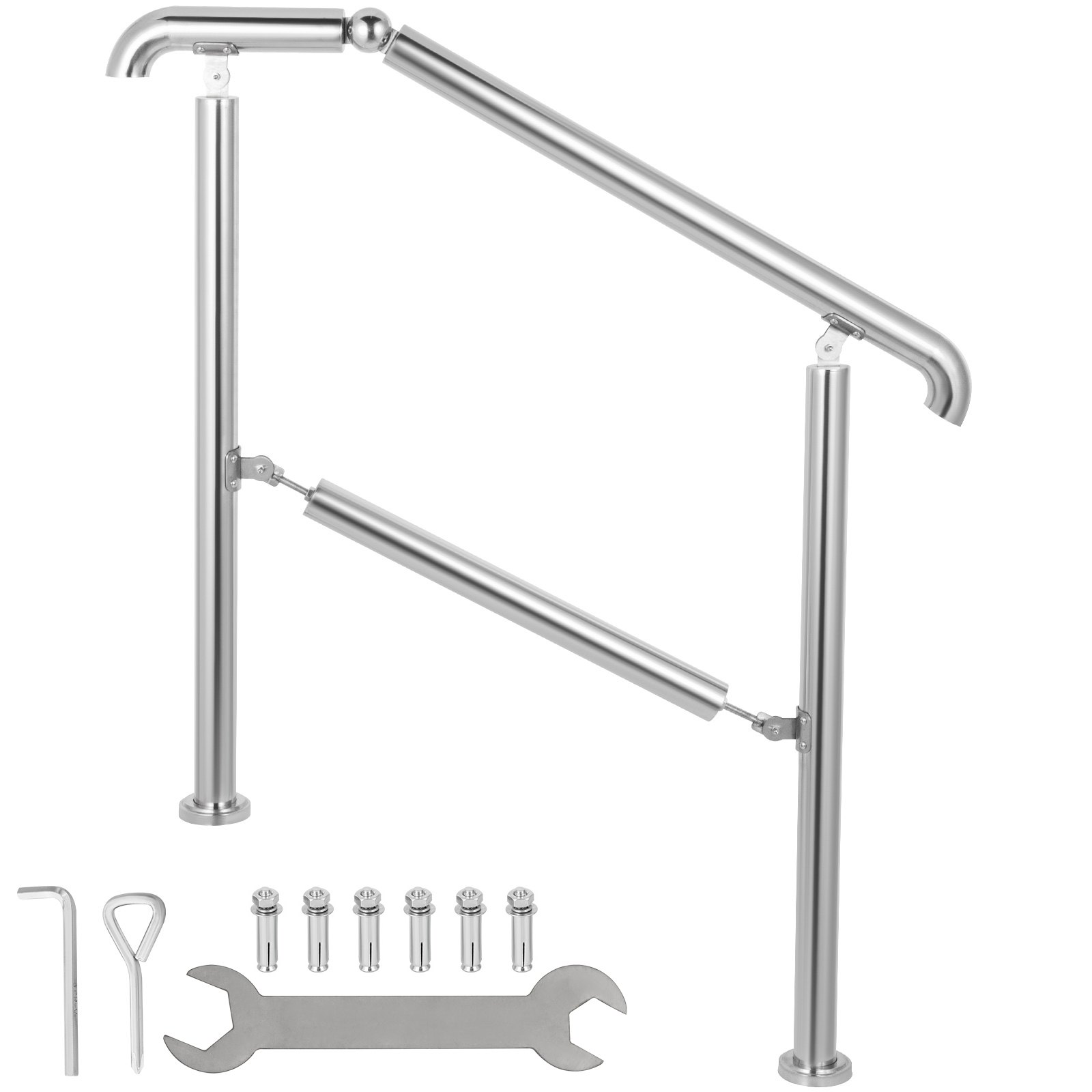 VEVOR 3 Step Railing Stainless Steel Transitional Handrail fit for Level Surface and 1 to 3 Steps Adjustable Stair Railing Indoor Outdoor Step Railings 220lb Capacity with Installation Kit Porch DIY