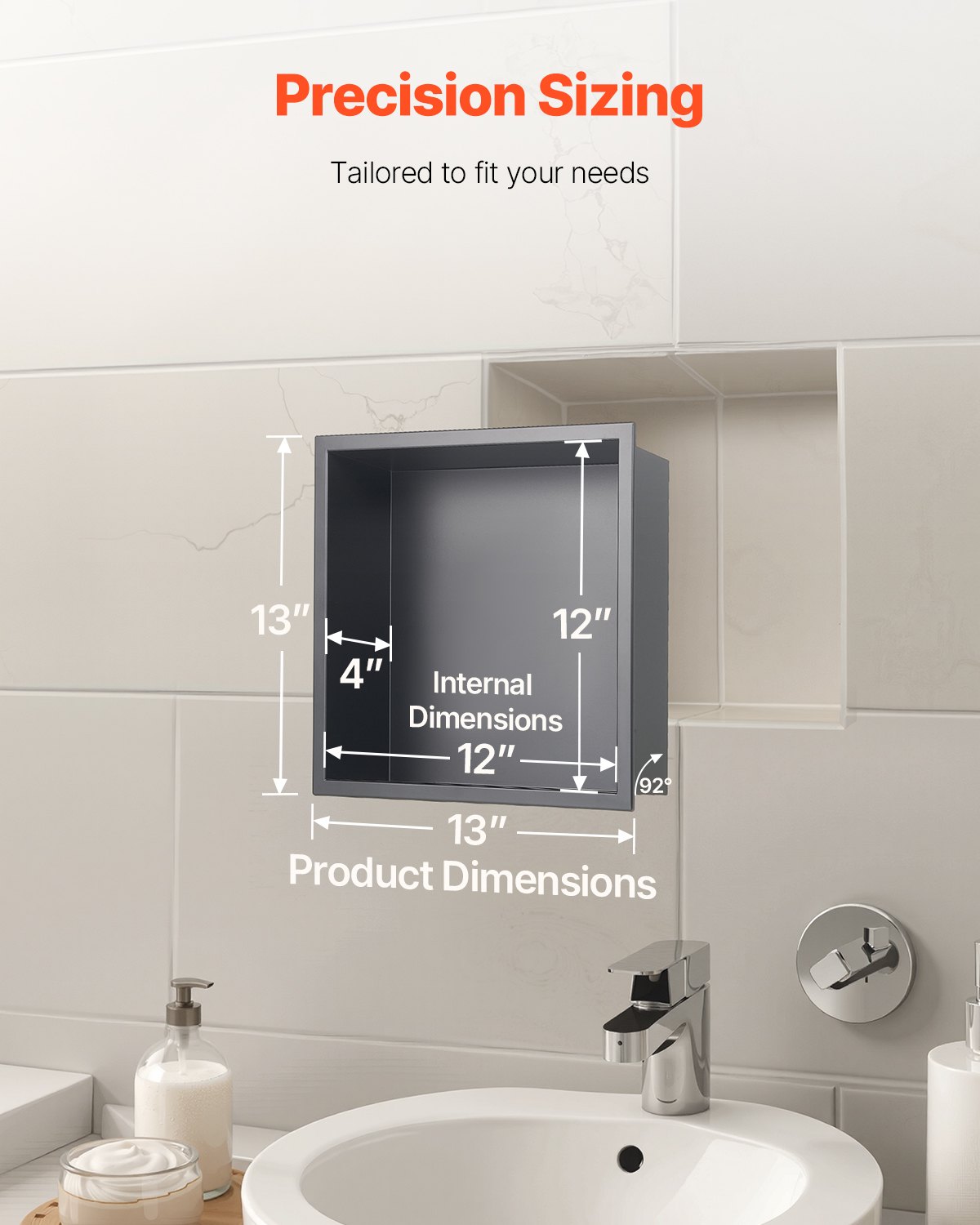 VEVOR Shower Niche, 33.0 x 33.0 x 10.2 cm Recessed Wall Niche, Heavy-duty Stainless Steel Modern Soap & Shampoo Storage Organizer, Sealed Waterproof, Durable & Easy to Install, Black for Bathroom