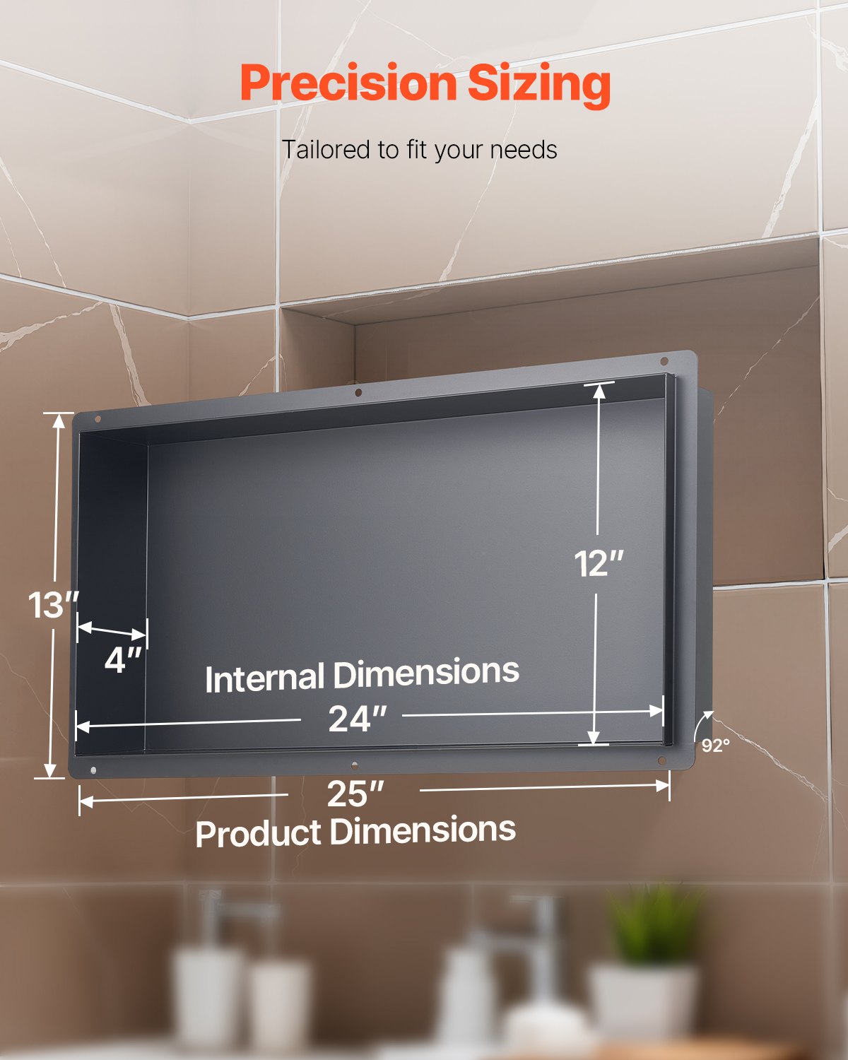 VEVOR Shower Niche, 33.0 x 63.5 x 10.2 cm Frameless Recessed Wall Niche, Heavy-duty Stainless Steel Modern Shampoo Storage Organizer, Sealed Waterproof, Durable & Easy to Install, Black for Bathroom