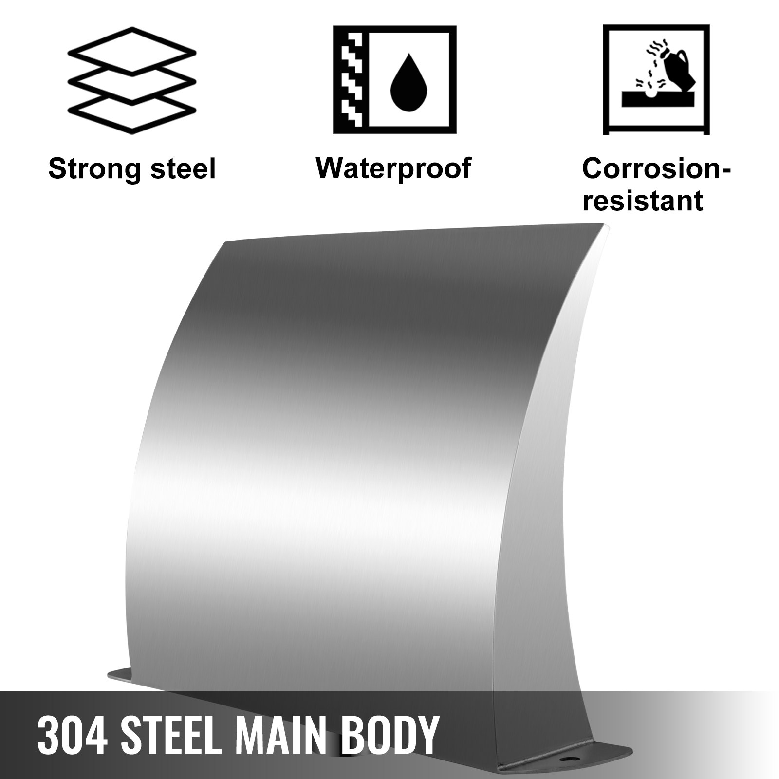 VEVOR Pool Fountain Stainless Steel 15.7x4.5 Inch, Pool Waterfall Fountain 304 Stainless Steel, Pool Fountains for Inground Pools, Garden Outdoor Waterfalls Sheer Descent Pond Water,  Rear Water Inlet